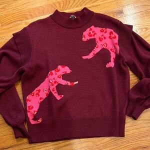 CROSBY by Mollie Burch Burgundy Sweater with Pink Leopard Accents